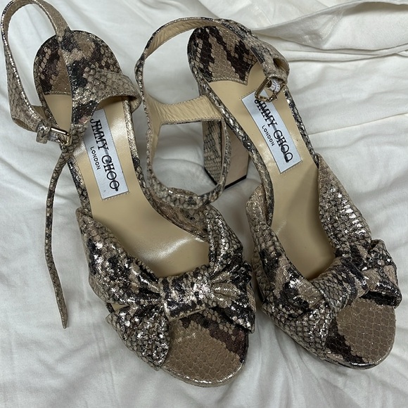 Jimmy Choo Heloise 120 Snake-Embossed Leather Platform Sandal 39.5 - Picture 7 of 13